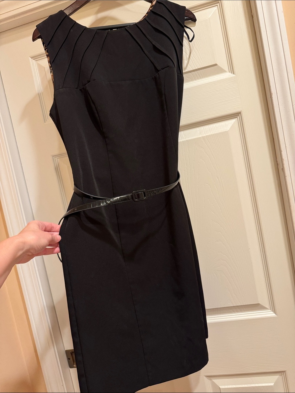 Classic Black Sheath Dress with Pleated Yoke (Washable!) Size 12 - LBD